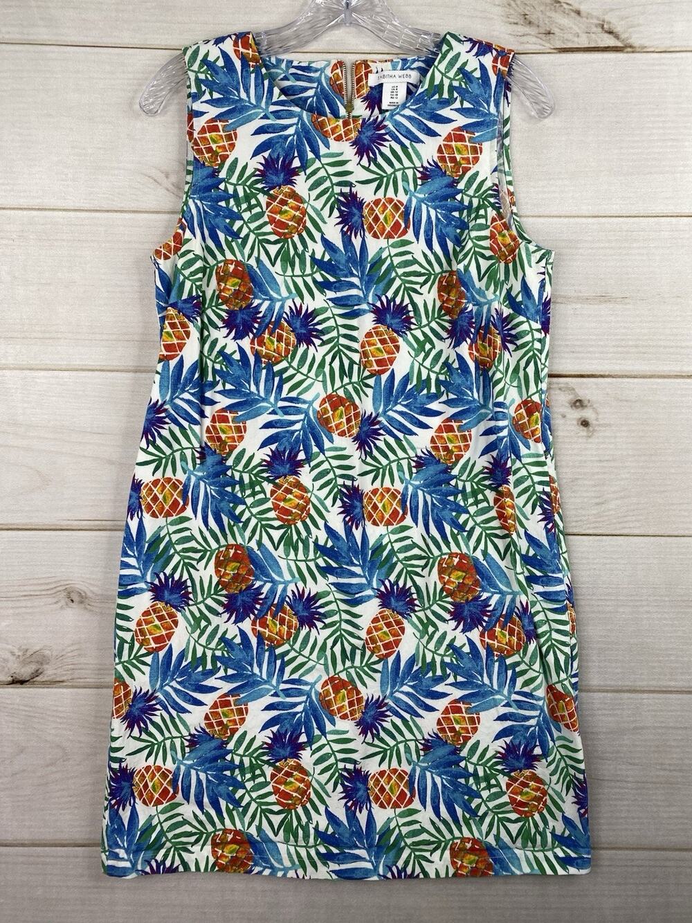 Tabitha Webb Dress 8 Resort Pineapple Handblock Print Sleeveless London Stretch